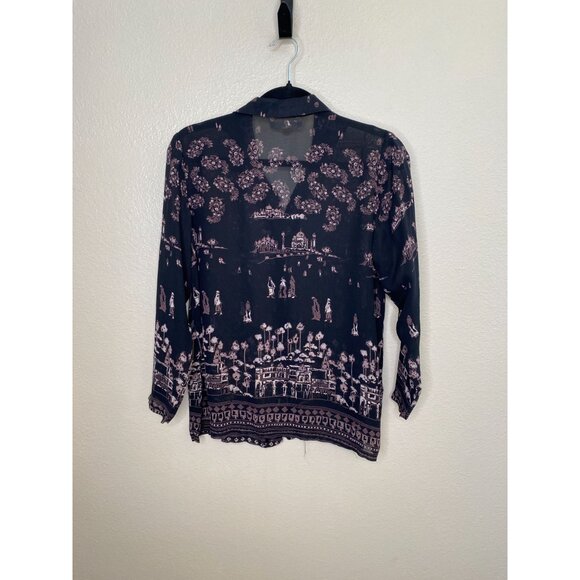 Vintage David Dart Petites Womens Black Lavender Button-Up Blouse M Rayon Collar - Picture 3 of 7